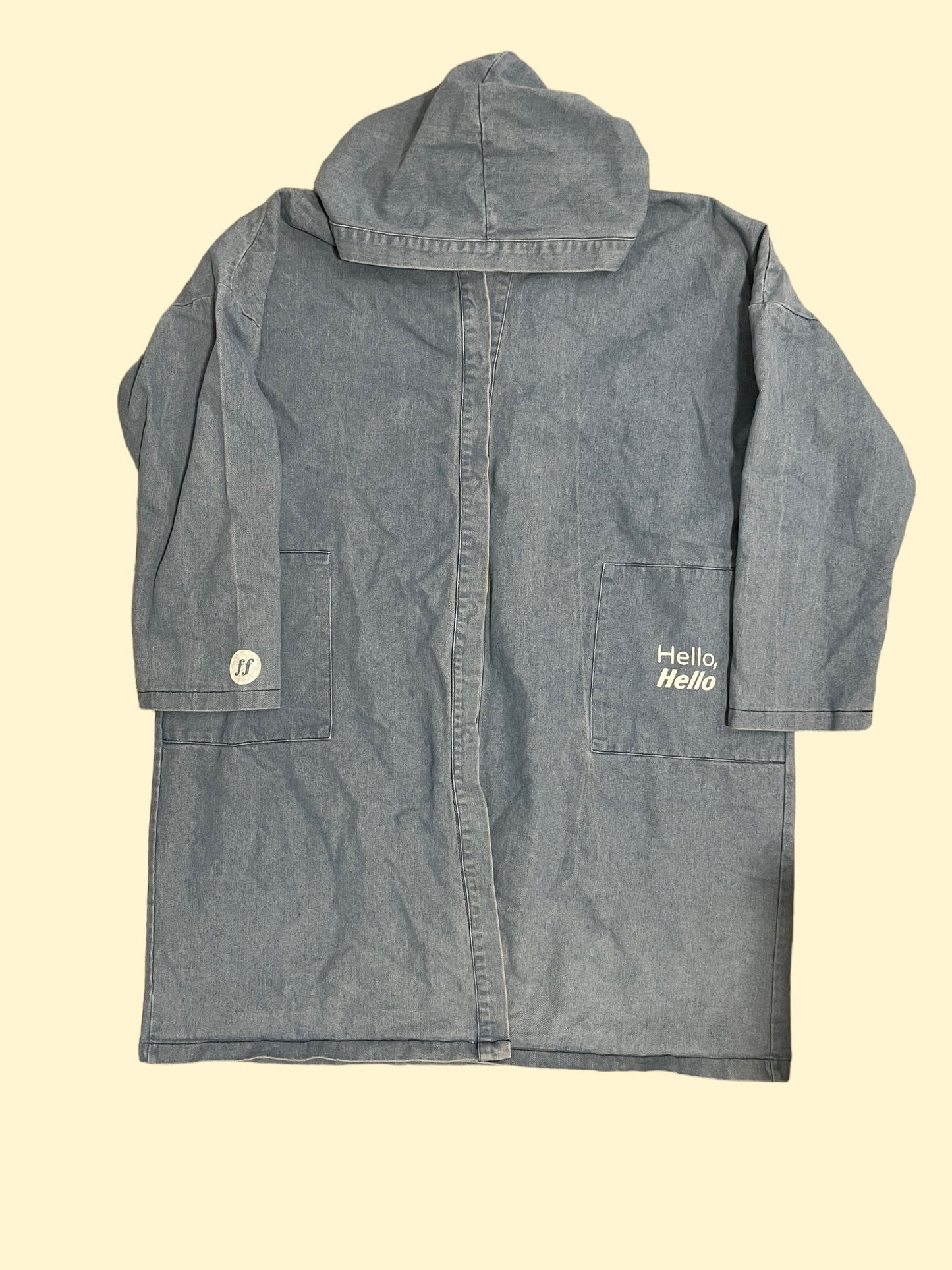 Hello, Hello Hooded Denim Jacket - Size XL