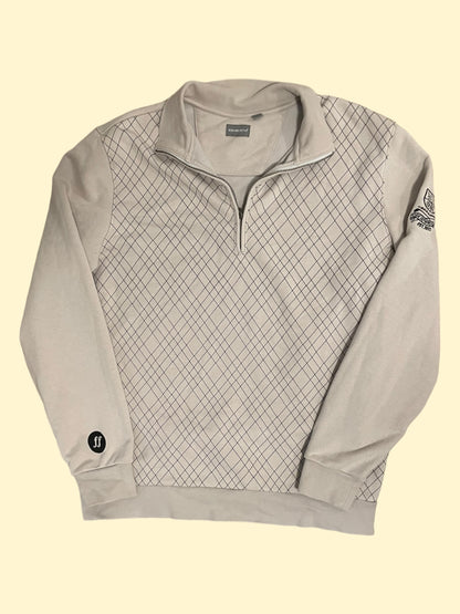 "Very Much In Love" 3/4 zip up w/ diamond pattern - Size L