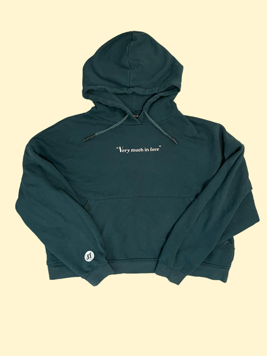 "Very Much In Love" Cropped Forest Green Hoodie - Size XL