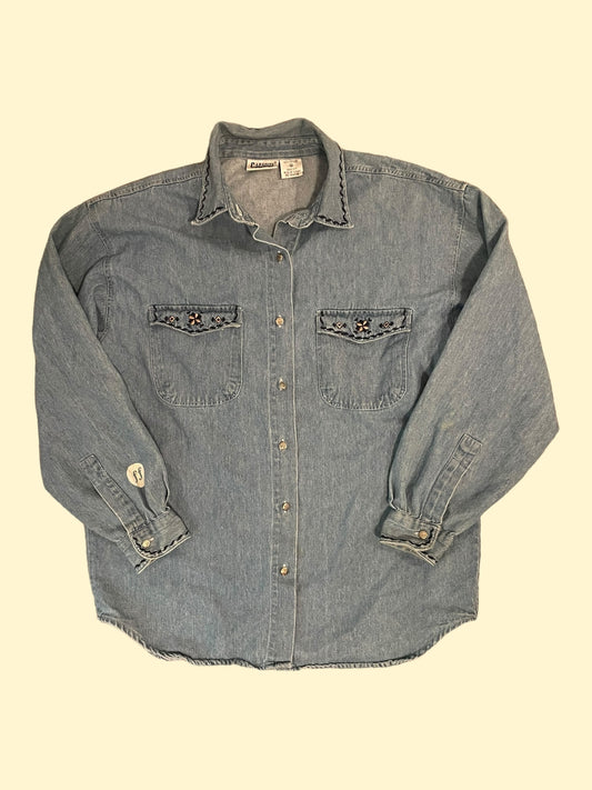 "Very Much In Love" Blue Denim Button Up - Size L