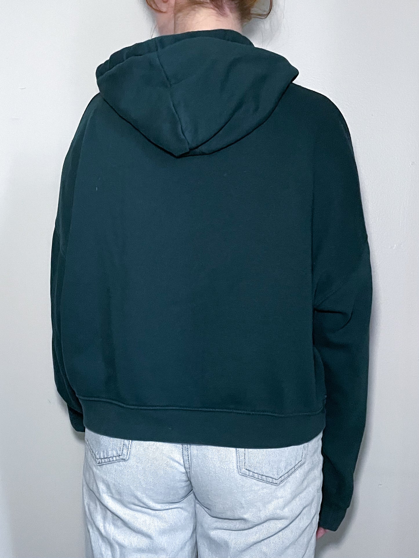 "Very Much In Love" Cropped Forest Green Hoodie - Size XL