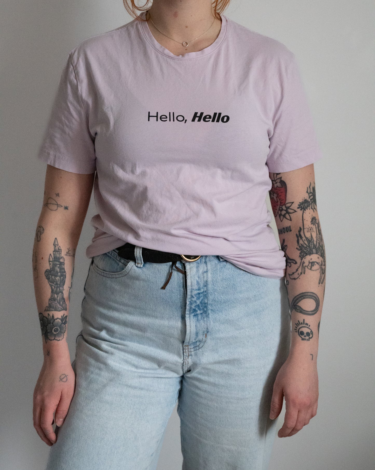 Hello, Hello Baby Pink Tee - Size S