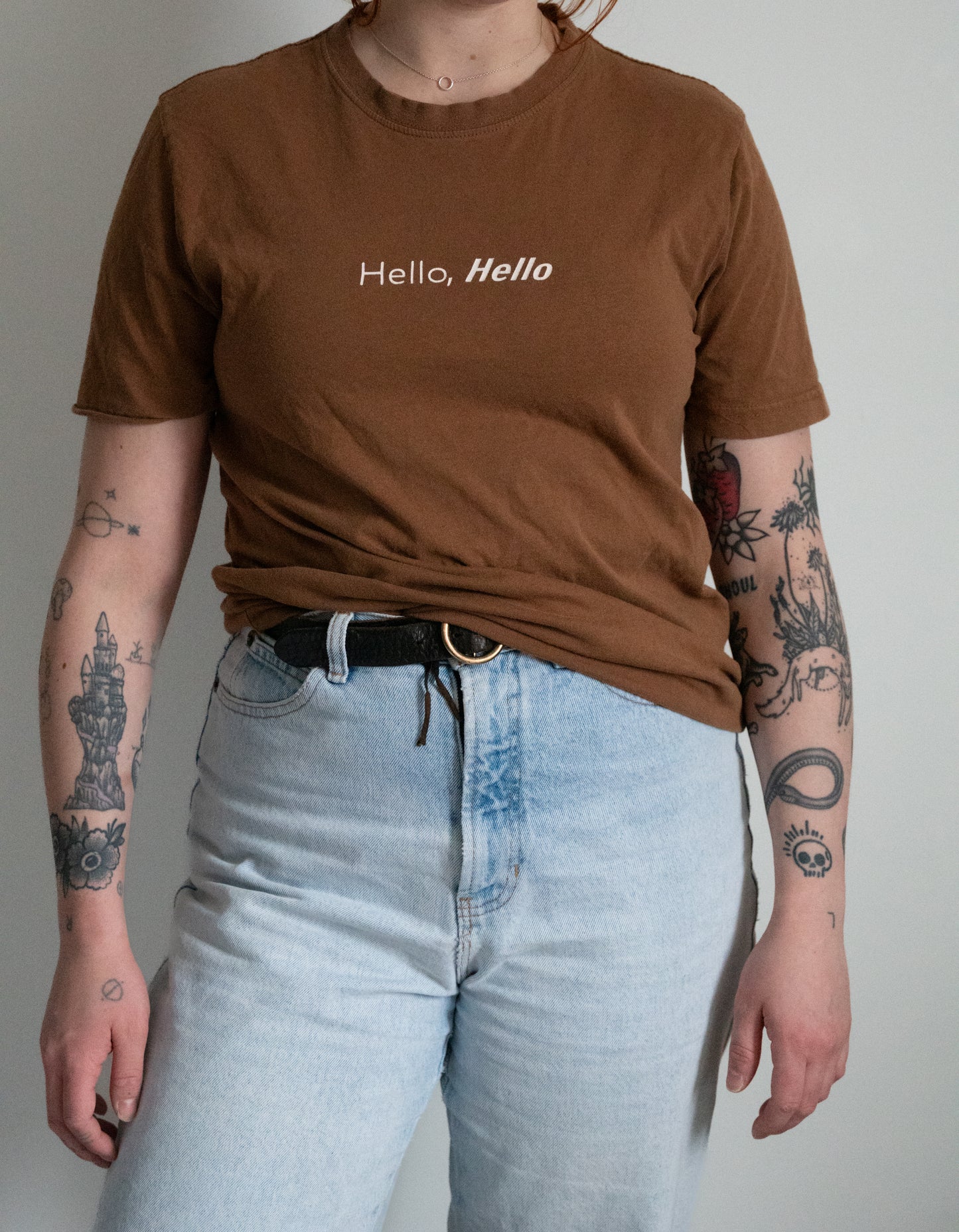 Hello, Hello Brown Tee - Size S