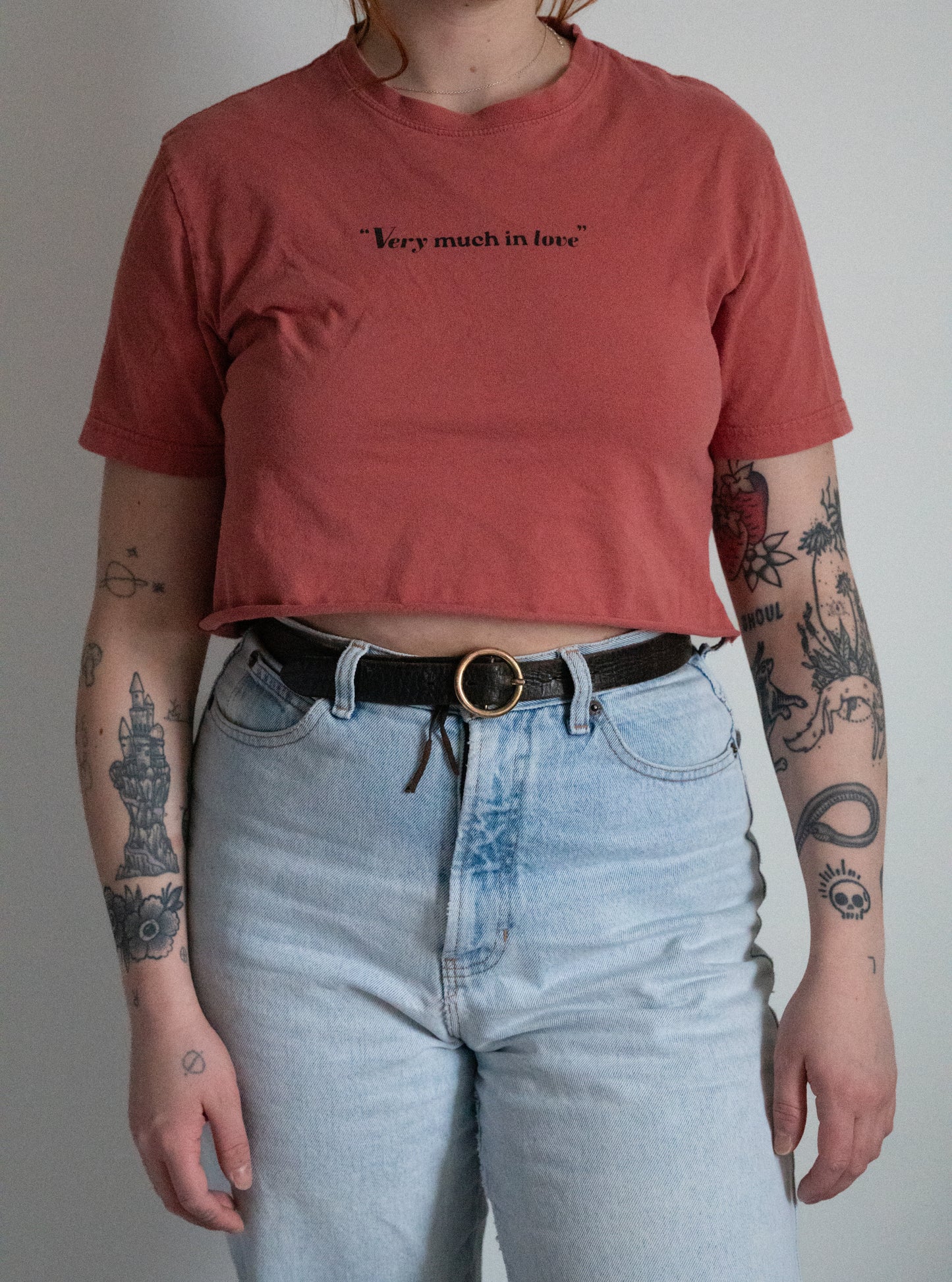 "Very Much In Love" Cropped Pink Tee - Size S